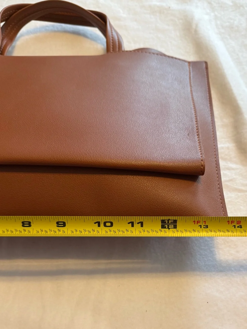 Minimalist Cognac Faux Leather Laptop Sleeve Tote. Portfolio Case 13”